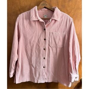 L.L. Bean Pastel Pink Ribbed Corduroy Button Down Shirt Shacket Women's Medium